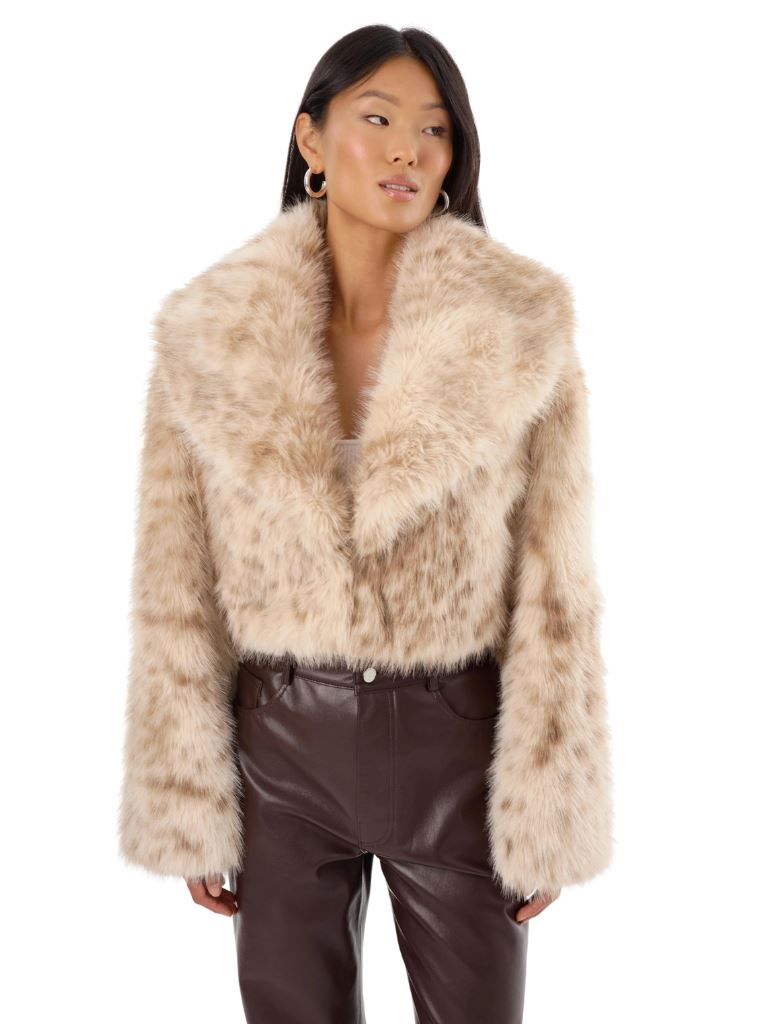 Lamarque Danika Leopard-Printed Faux Fur Cropped Coat - Beige Leopard - Styleartist