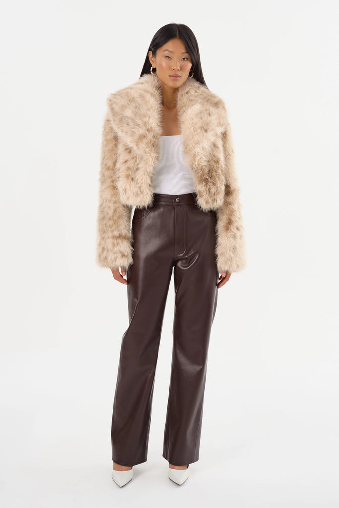 Lamarque Danika Leopard-Printed Faux Fur Cropped Coat - Beige Leopard - Styleartist