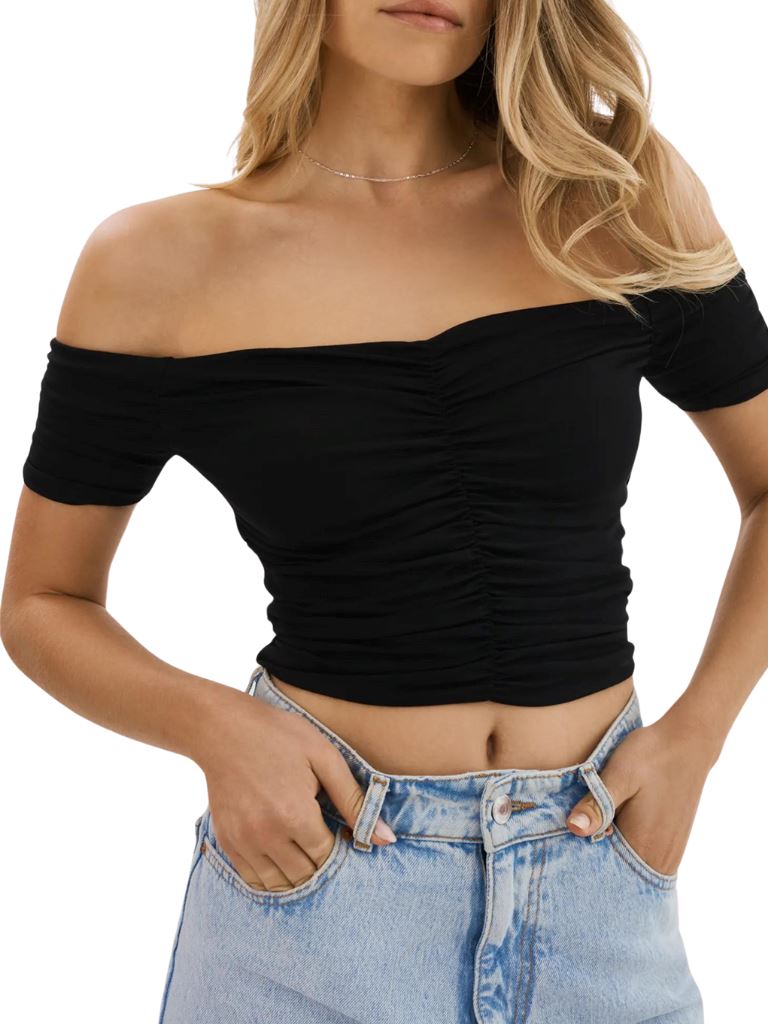 Lamarque Nina Off-The Shoulder Ruched Top- Black - Styleartist