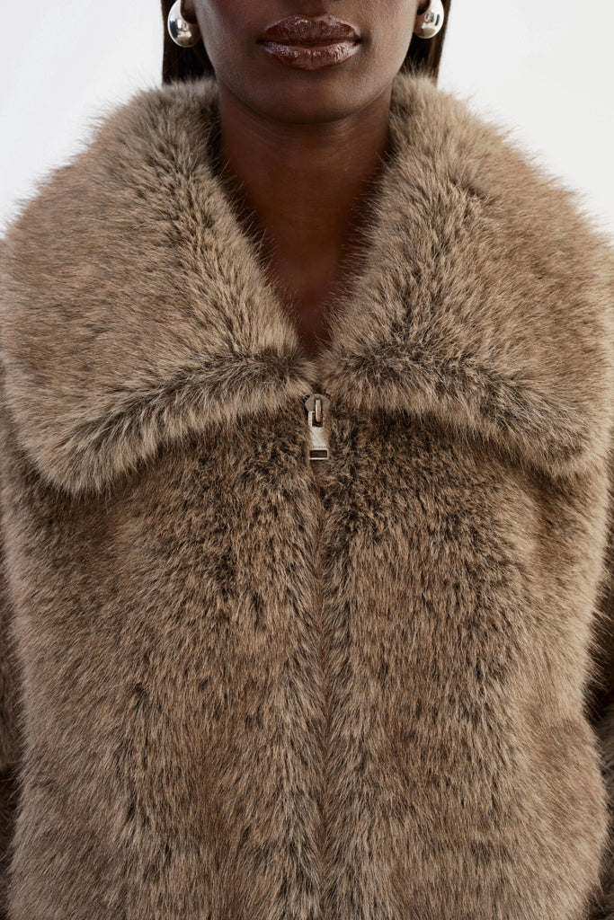 Lamarque Nova Faux Fur Coat- Wolf - Styleartist