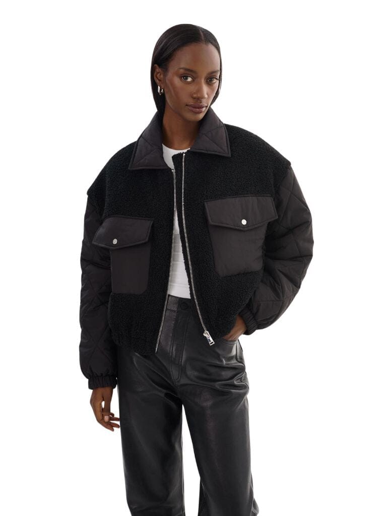 Lamarque Peyton Mixed Media Bomber Jacket - Black - Styleartist