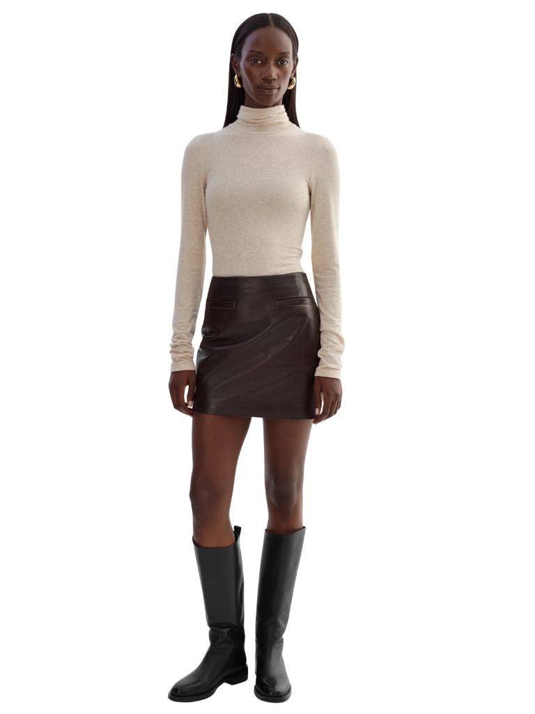 Lamarque Rowan Leather Mini Skirt- Dark Brown - Styleartist