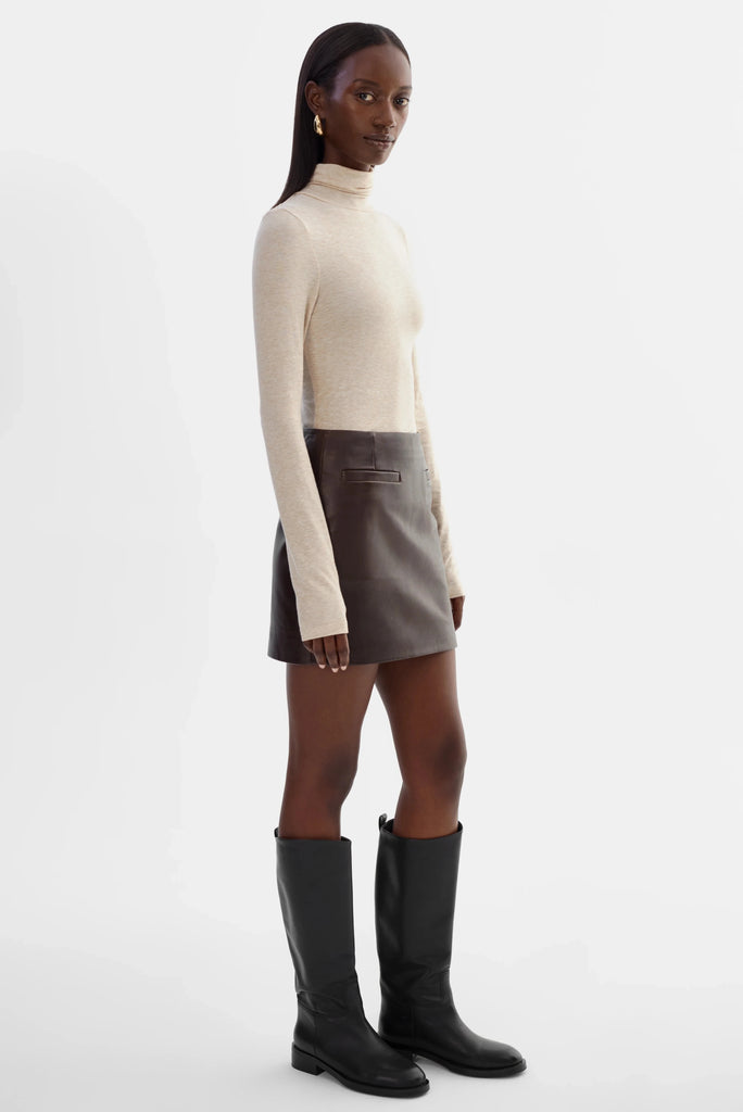Lamarque Rowan Leather Mini Skirt- Dark Brown - Styleartist