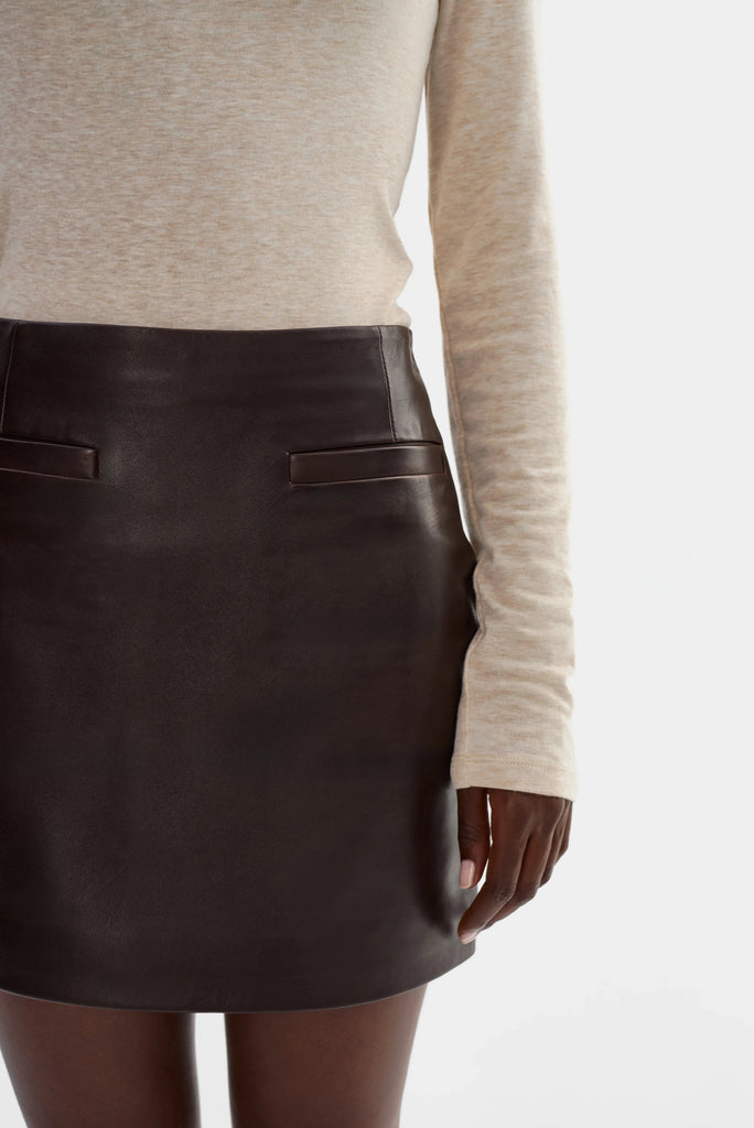 Lamarque Rowan Leather Mini Skirt- Dark Brown - Styleartist
