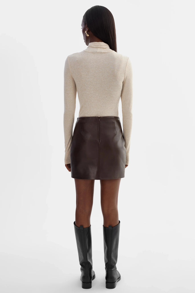 Lamarque Rowan Leather Mini Skirt- Dark Brown - Styleartist