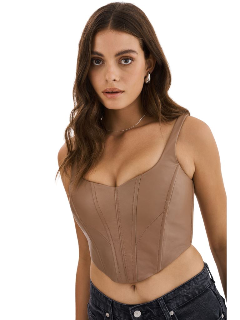Lamarque Tabia Leather Corset Top- Mocha - Styleartist