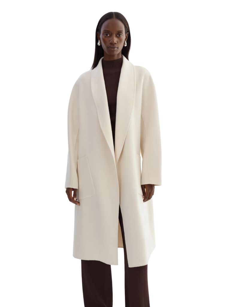 Lamarque Thara Shawl Collar Wool Coat- Whisper White - Styleartist
