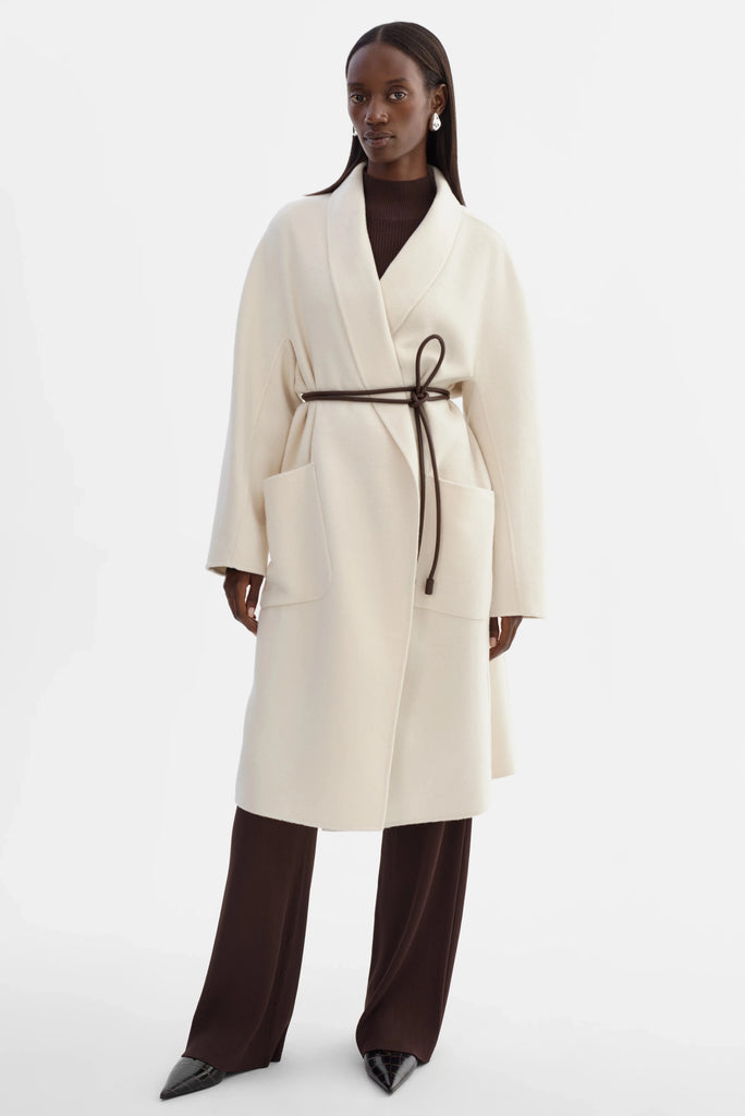 Lamarque Thara Shawl Collar Wool Coat- Whisper White - Styleartist