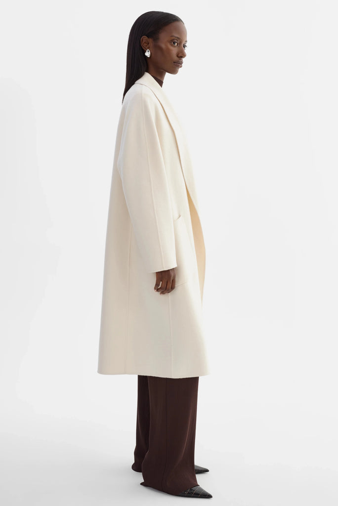 Lamarque Thara Shawl Collar Wool Coat- Whisper White - Styleartist