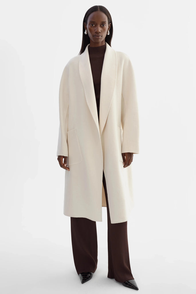 Lamarque Thara Shawl Collar Wool Coat- Whisper White - Styleartist