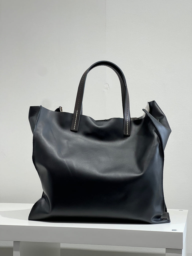 Leather & Calf Hair Animal Tote -  Black/Brown - Styleartist