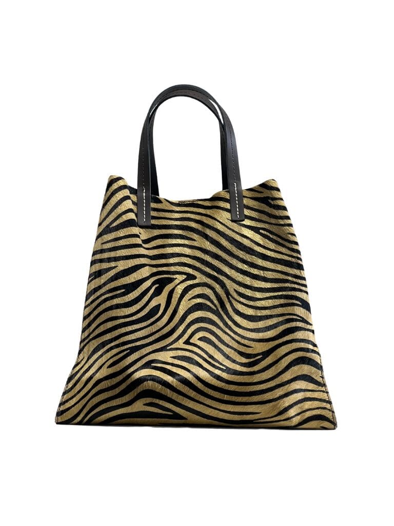 Leather & Calf Hair Animal Tote -  Black/Brown - Styleartist