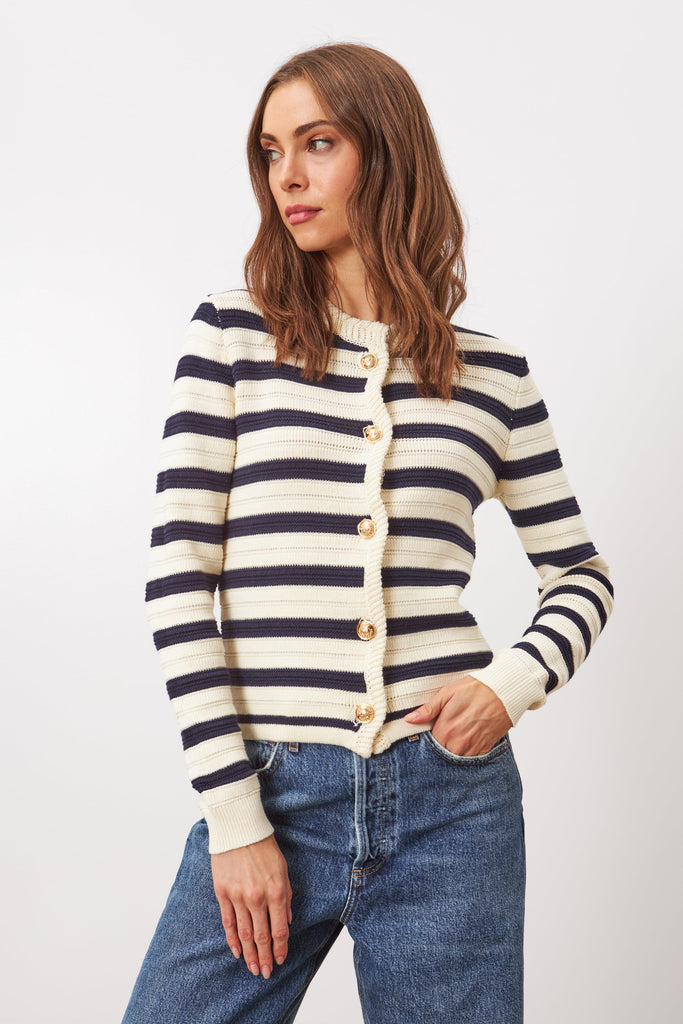 Line Camille Fitted Striped Cotton Cardigan - Nautical - Styleartist