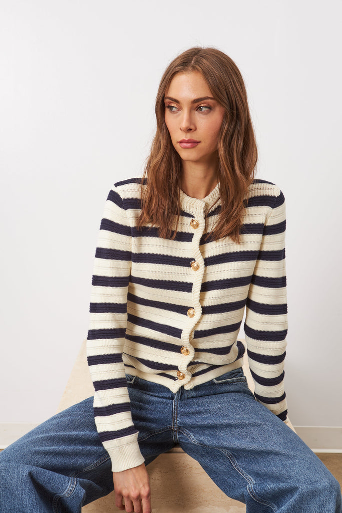 Line Camille Fitted Striped Cotton Cardigan - Nautical - Styleartist
