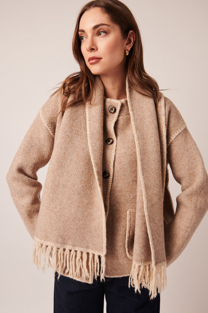 Line Kingsley Cardigan With Scarf- Soft Mink - Styleartist