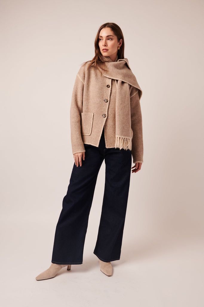 Line Kingsley Cardigan With Scarf- Soft Mink - Styleartist