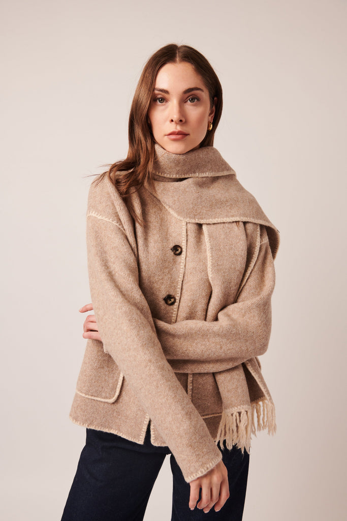 Line Kingsley Cardigan With Scarf- Soft Mink - Styleartist