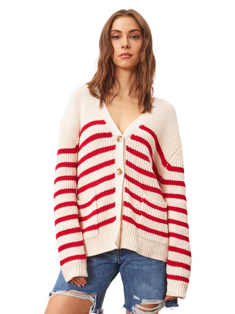 Line Livy Striped Cotton Cardigan- Riveria Rouge - Styleartist