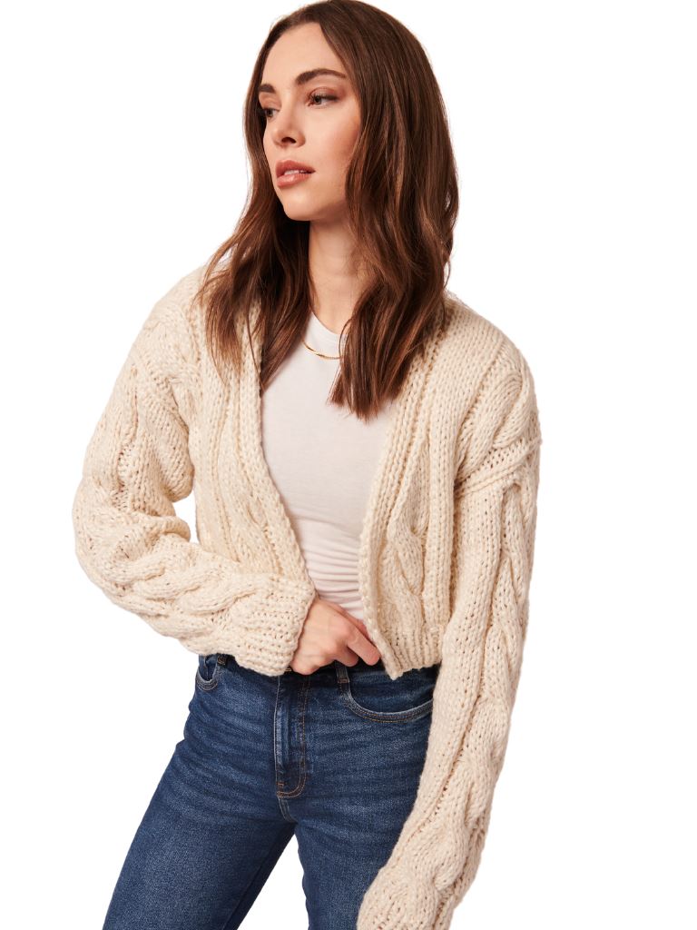 Line Londyn Crop Cableknit Cardigan- Cloud Burst - Styleartist