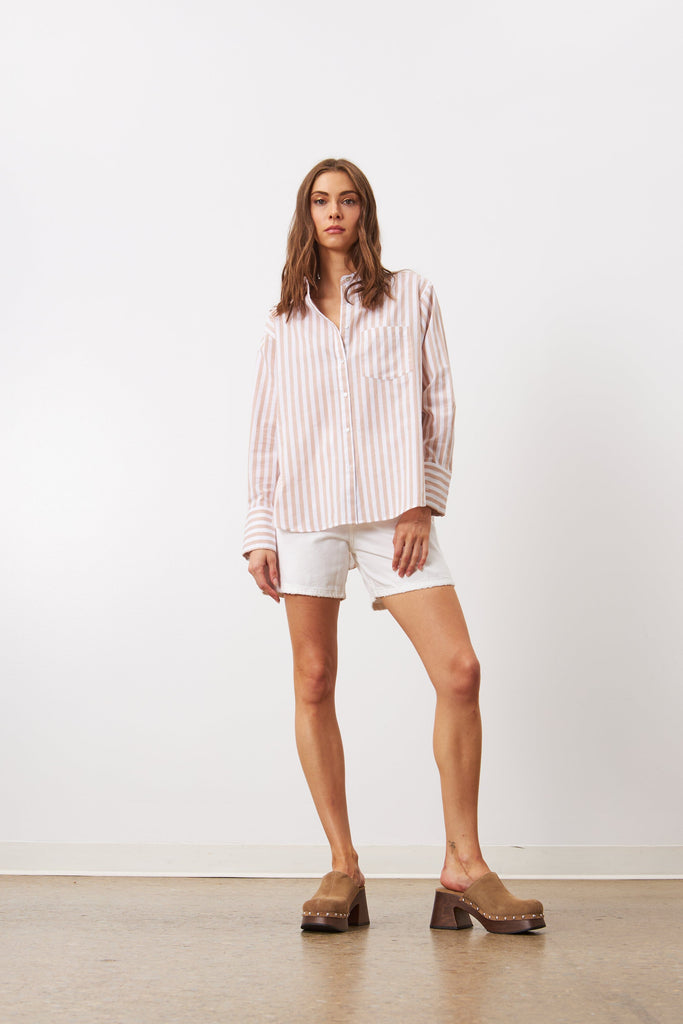 Line Maeve Button Down Striped Shirt- Sepia Parasol - Styleartist