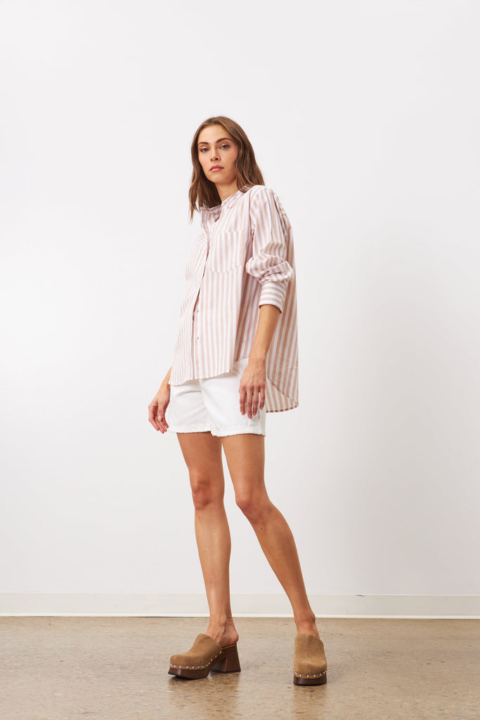 Line Maeve Button Down Striped Shirt- Sepia Parasol - Styleartist