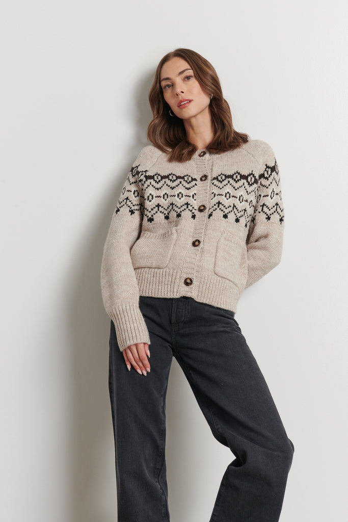 Line Noa Fair-Isle Crewneck Cardigan- Mountain Slopes - Styleartist