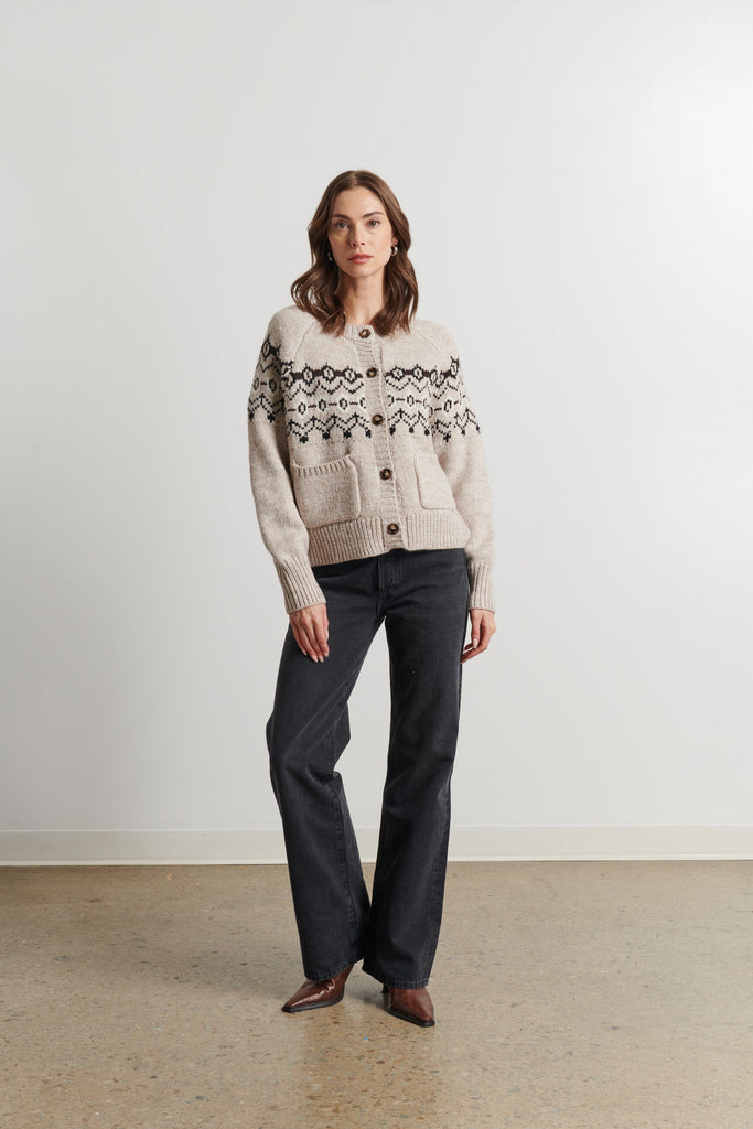 Line Noa Fair-Isle Crewneck Cardigan- Mountain Slopes - Styleartist