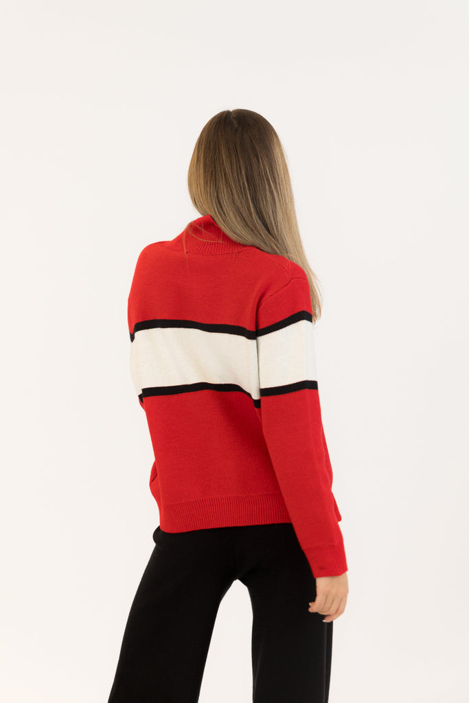 Lyla + Luxe Benson Apres Mock Neck Sweater- Red - Styleartist