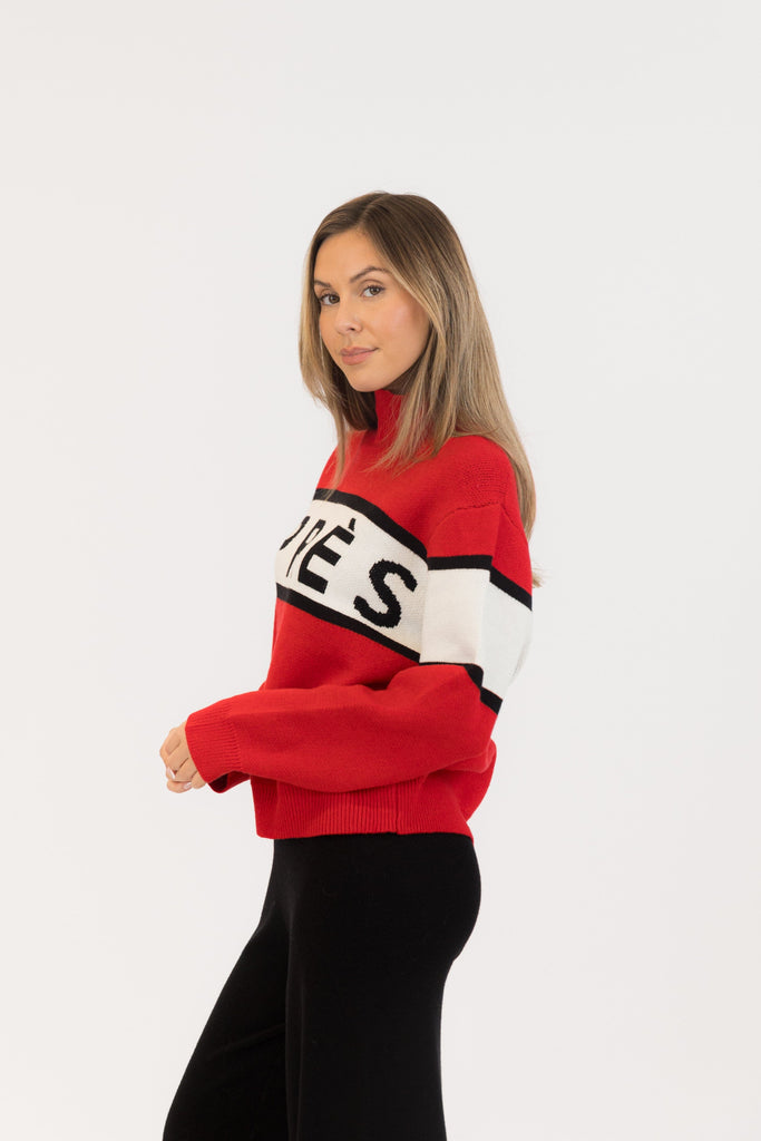 Lyla + Luxe Benson Apres Mock Neck Sweater- Red - Styleartist
