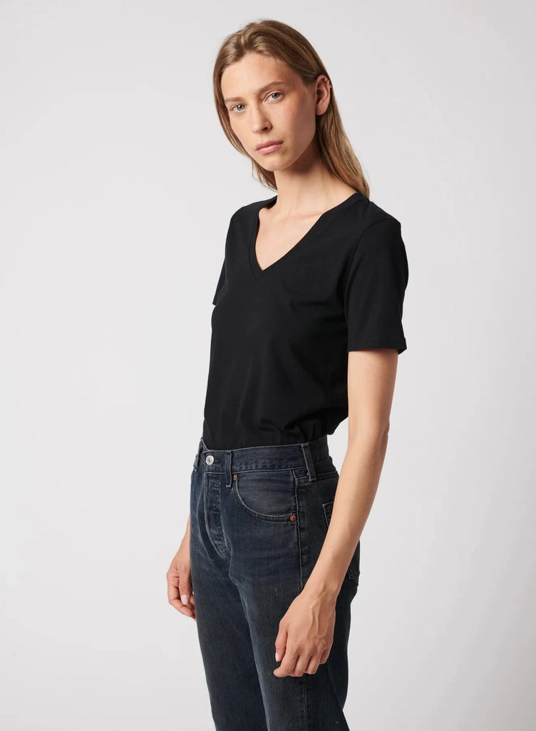 Majestic Filatures Cotton 'Silk Touch' Semi Relaxed V-Neck T-shirt -Black - Styleartist