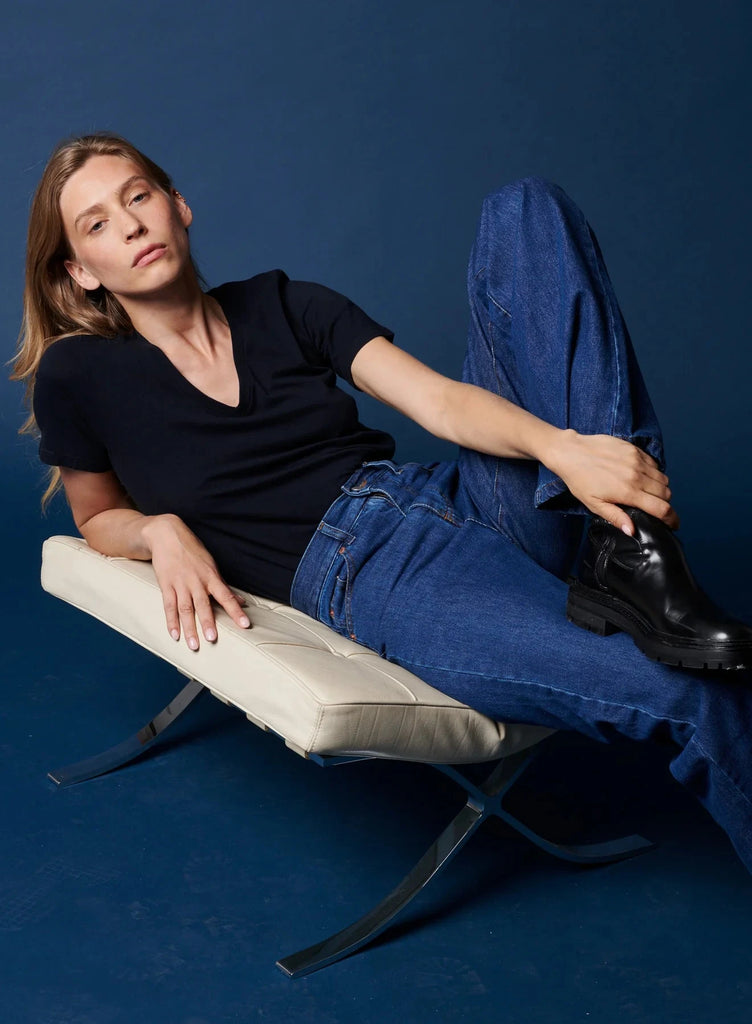 Majestic Filatures Cotton 'Silk Touch' Semi Relaxed V-Neck T-shirt -Black - Styleartist