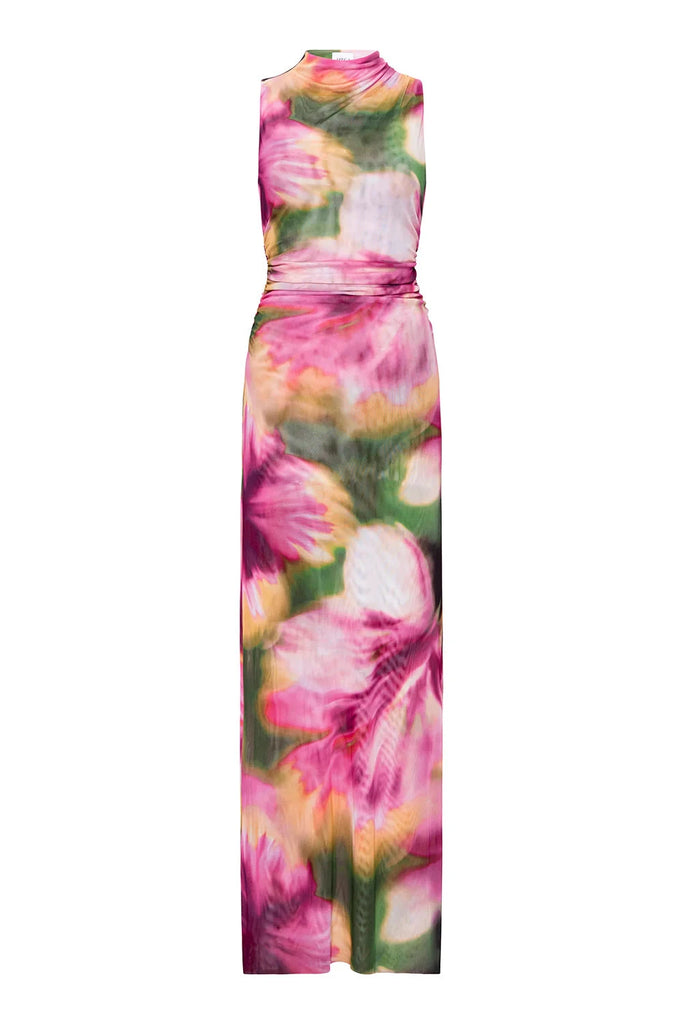 Misa Athena Maxi Printed Dress- Blurred Hibiscus Mesh - Styleartist