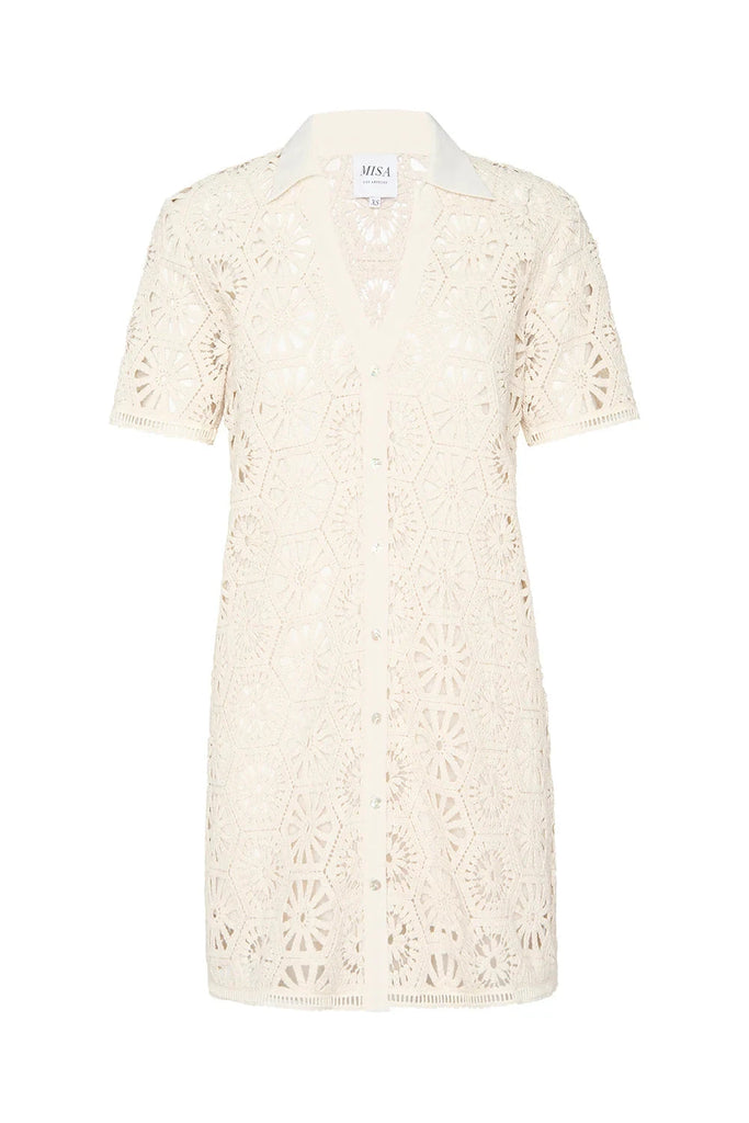 Misa Carmel Crochet Shirt Dress- Beige Cream - Styleartist