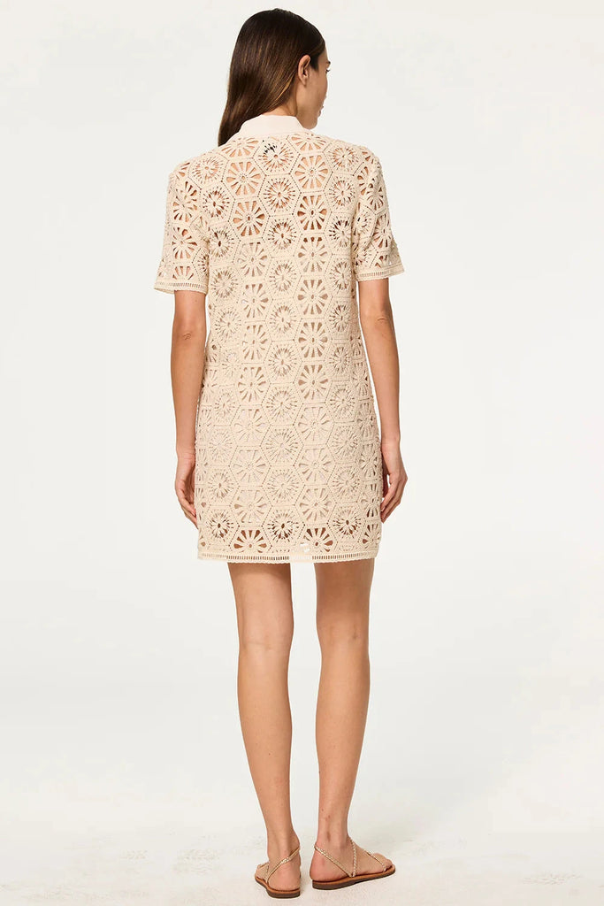 Misa Carmel Crochet Shirt Dress- Beige Cream - Styleartist
