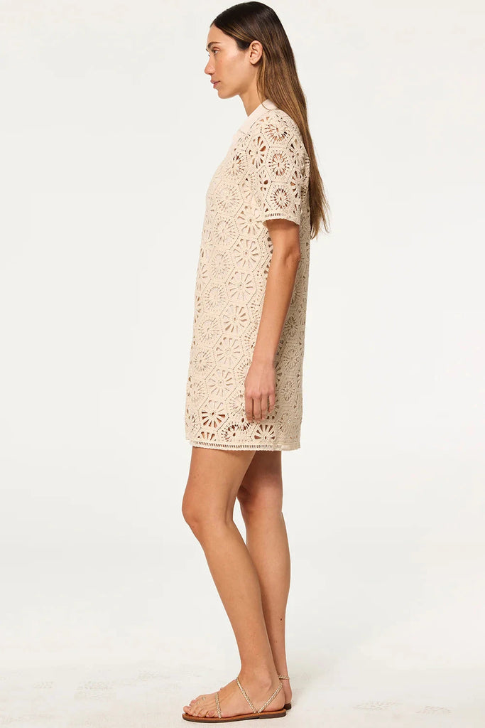 Misa Carmel Crochet Shirt Dress- Beige Cream - Styleartist
