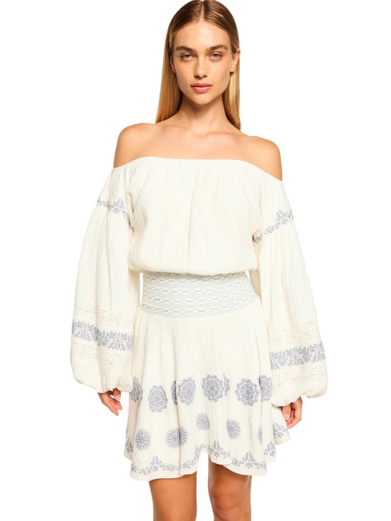 Misa Daliya Off-The-Shoulder Mini Dress- Ivory Embroidery - Styleartist