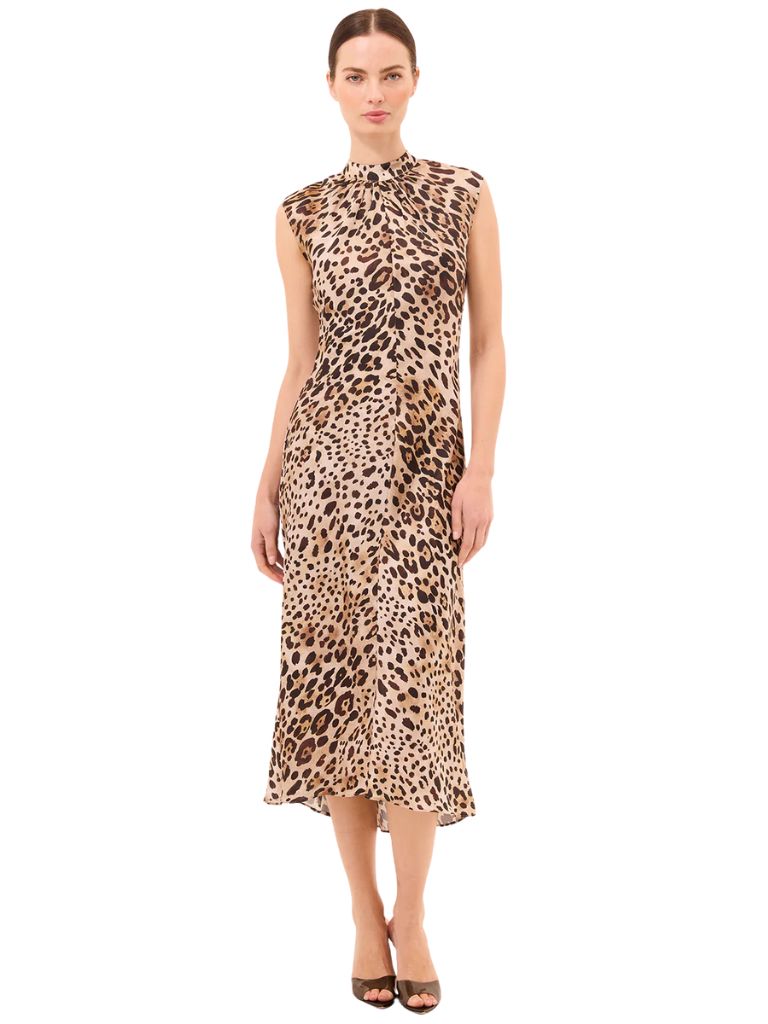 Misa Giselle High-Neck Midi Dress- Leopard Print - Styleartist
