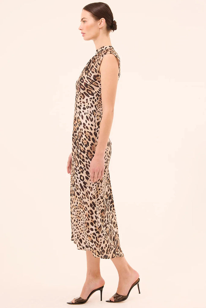 Misa Giselle High-Neck Midi Dress- Leopard Print - Styleartist