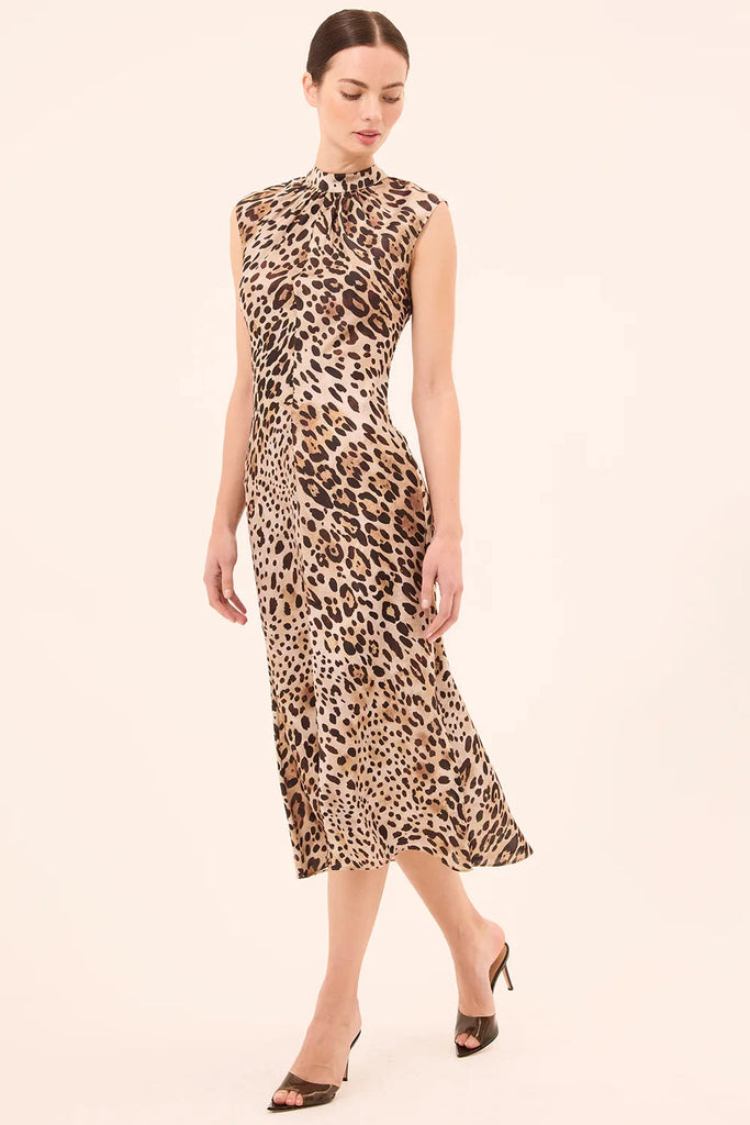 Misa Giselle High-Neck Midi Dress- Leopard Print - Styleartist