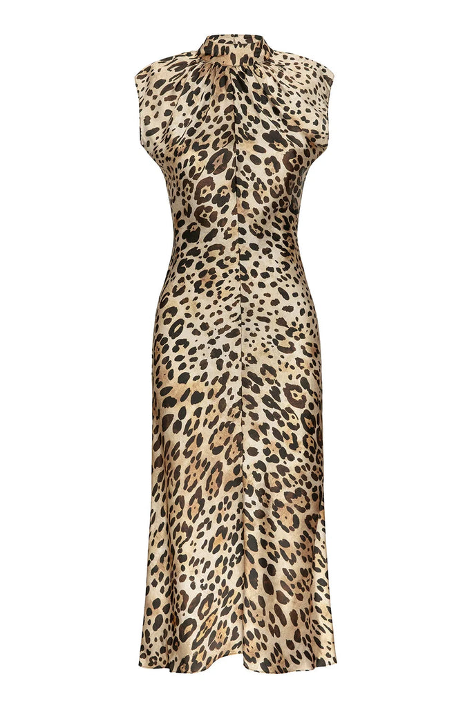 Misa Giselle High-Neck Midi Dress- Leopard Print - Styleartist