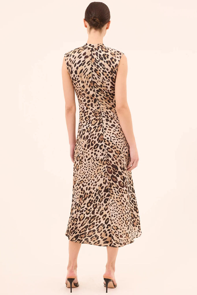 Misa Giselle High-Neck Midi Dress- Leopard Print - Styleartist