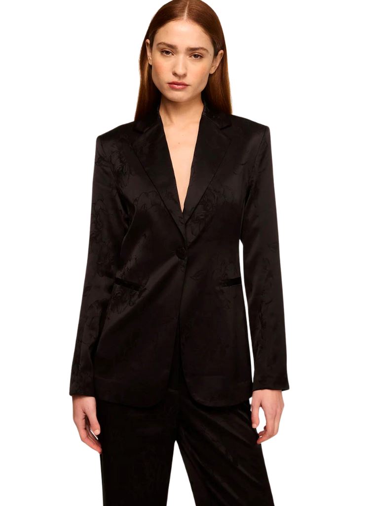 Misa Lauren Satin Blazer- Black Jacquard - Styleartist