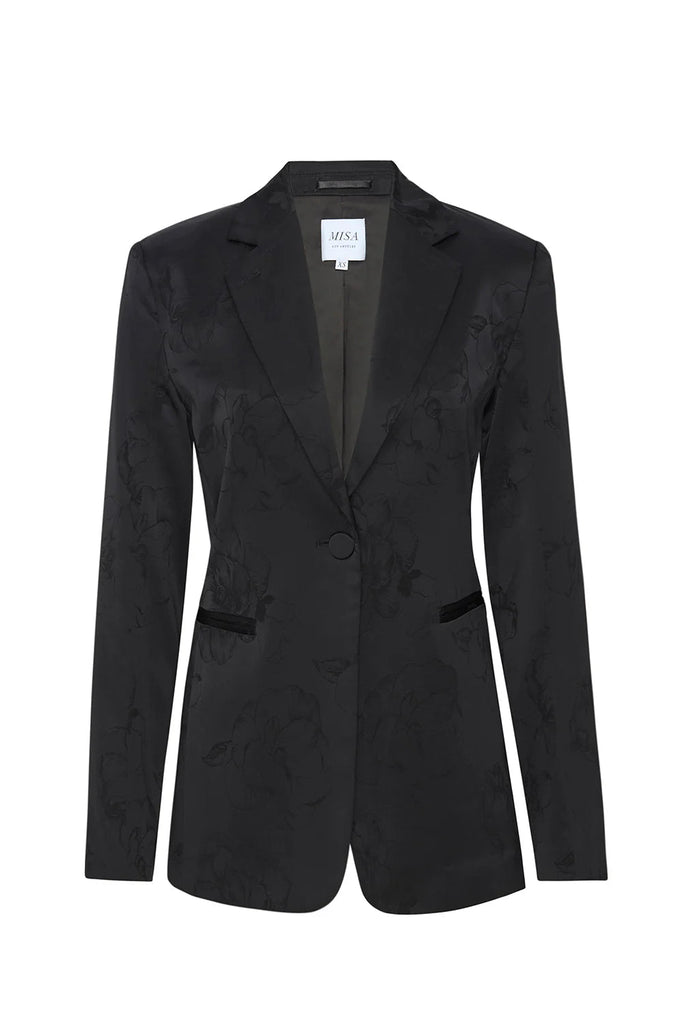 Misa Lauren Satin Blazer- Black Jacquard - Styleartist