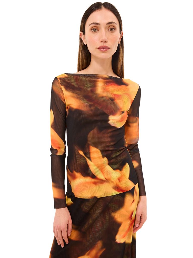 Misa Lira Long Sleeve Mesh Top- Yellow Flora - Styleartist