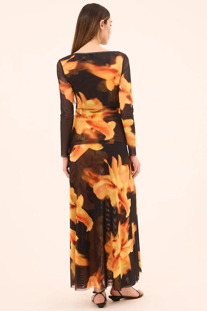 Misa Lira Long Sleeve Mesh Top- Yellow Flora - Styleartist