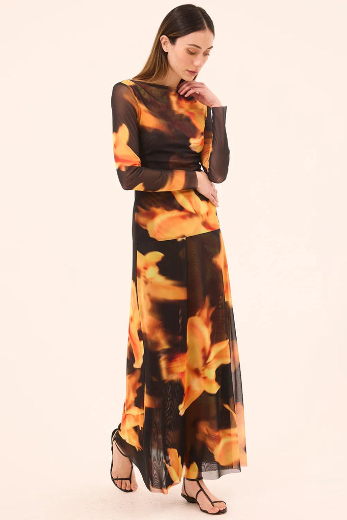 Misa Lira Long Sleeve Mesh Top- Yellow Flora - Styleartist