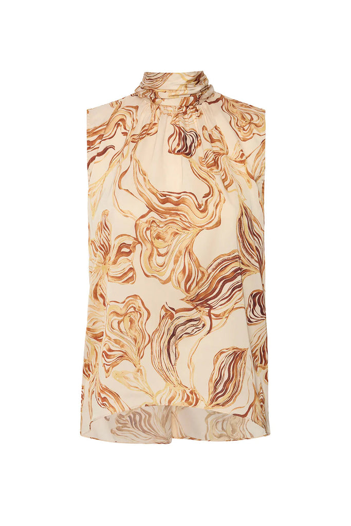 Misa Luka Sleeveless Top- Golden Straw Satin - Styleartist