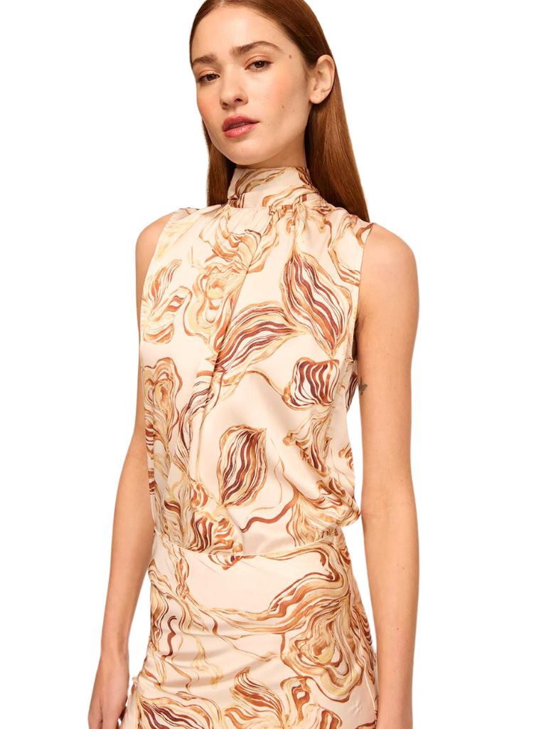 Misa Luka Sleeveless Top- Golden Straw Satin - Styleartist