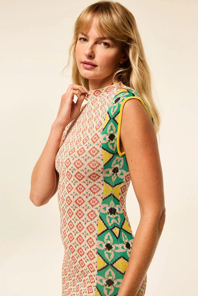 Misa Mattie Rib Knit Mini Dress- Floral Block - Styleartist