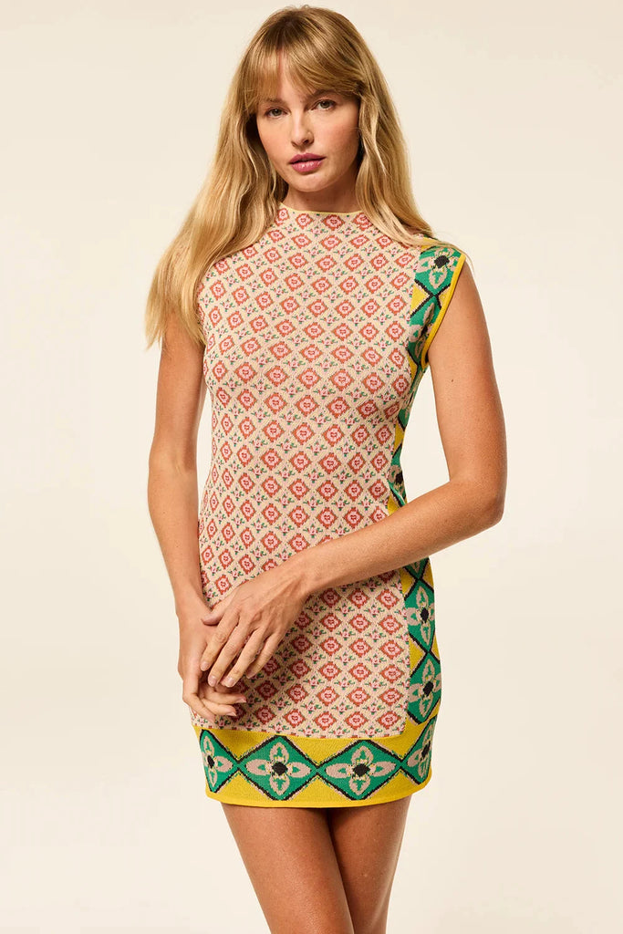 Misa Mattie Rib Knit Mini Dress- Floral Block - Styleartist